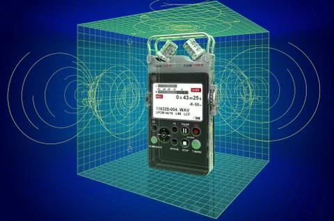 Digital voice recorder, dictaphone visualization 3d cad model, blueprint. 3D  Stock Illustration