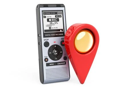Digital voice recorder with map pointer. 3D rendering 库存插图