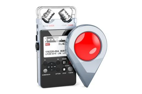 Digital voice recorder with map pointer. 3D rendering Stock Illustration