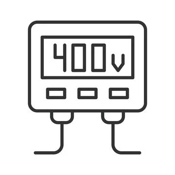 Digital voltmeter showing 400V for electrical measurement, icon in line design Stock Illustration