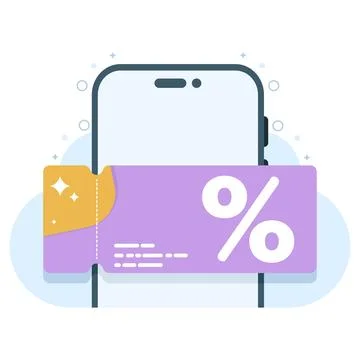 Digital Voucher concept on smart phone screen. lucky bonus ticket. Stock Illustration