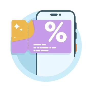 Digital Voucher concept on smart phone screen. lucky bonus ticket. Stock Illustration