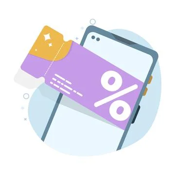Digital Voucher concept on smart phone screen. lucky bonus ticket. Stock Illustration