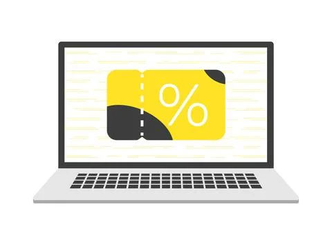 Digital voucher on laptop screen. Concept illustration flat design vector eps10 Stock Illustration