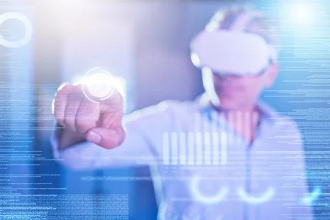 Digital vr headset or software, developer or coding user interface or UX program Stock Photos