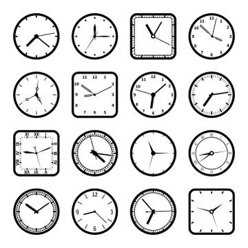 Digital wall clock faces, time vector icons set Stock Illustration