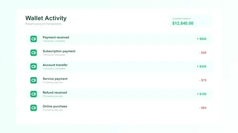 Digital wallet activity screen recording with financial transactions Stock Footage 346567961