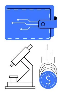 Digital Wallet Analysis Microscopic Examination of Financial Technology and.. Stock Illustration