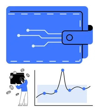 Digital Wallet and Cryptocurrency Transactions with Growth Analytics Chart Stock Illustration