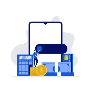 Digital wallet and e-wallet concept with characters making payment using sm.. Stock Illustration