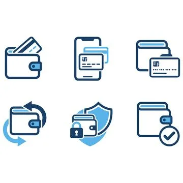 Digital wallet and mobile payment transaction icon set with transaction Stock Illustration