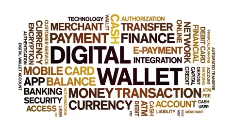 Digital Wallet animated word cloud,animation kinetic typography seamless loop. Stock-Footage 300763520