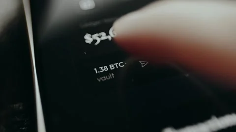 Digital wallet balance in USD and 1.38 BTC held in a vault secure storage Stock Footage 332511980