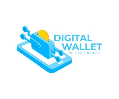 Digital wallet, coin, smartphone, e-commerce and payment, logo design Stock Illustration