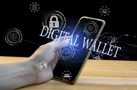 Digital Wallet concept that controls usage with blockchain and smart contacts 스톡 사진