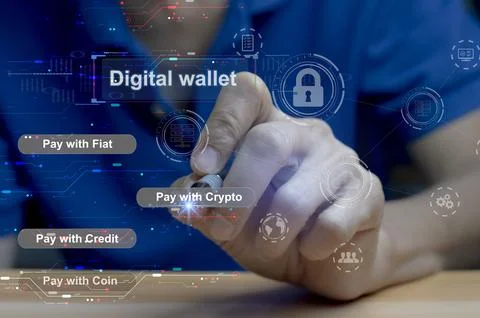 Digital Wallet concept that controls usage with blockchain and smart contacts Stock Photos