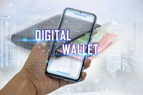 Digital Wallet concept that controls usage with blockchain and smart contacts Stock Photos