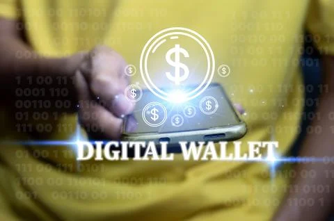 Digital Wallet concept that controls usage with blockchain and smart contacts Stock Photos