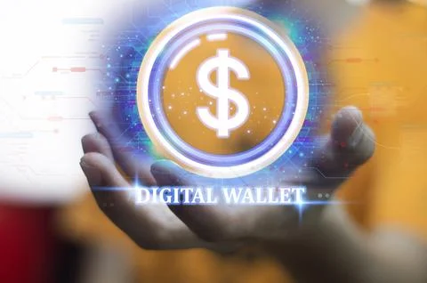 Digital Wallet concept that controls usage with blockchain and smart contacts Stock Photos