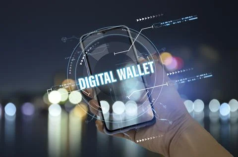 Digital Wallet concept that controls usage with blockchain and smart contacts Stock Photos