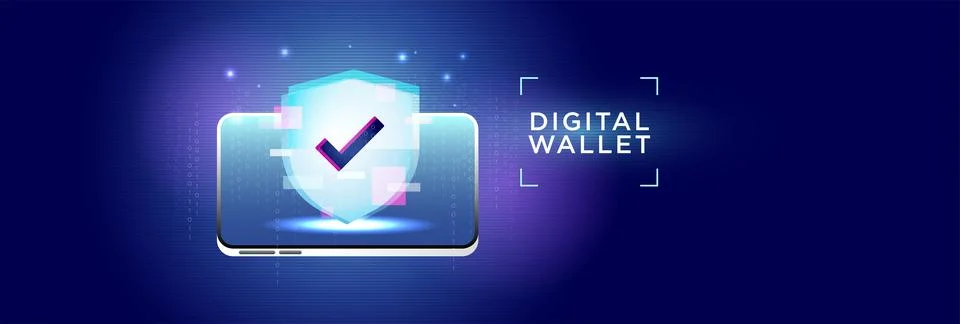 Digital Wallet with Cyber Security Shield Icon Stock Illustration