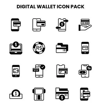 Digital Wallet DuoTone Set Icons Pack Stock Illustration