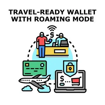 Digital wallet ensuring secure travel payments worldwide Stock Illustration