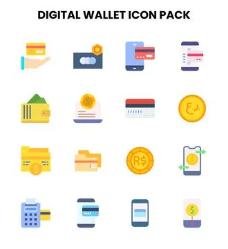 Digital Wallet Flat Bundle Icons Pack Stock Illustration