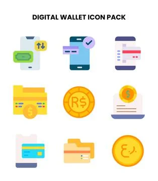 Digital Wallet Flat Bundle Icons Pack Stock Illustration