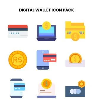 Digital Wallet Flat Scalable Icons Pack Stock Illustration