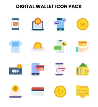 Digital Wallet Flat Scalable Icons Pack Stock Illustration