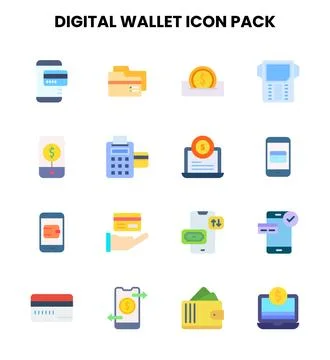 Digital Wallet Flat UI Icons Pack Stock Illustration
