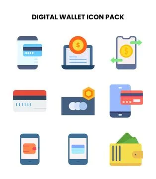 Digital Wallet Flat Vector Icons Pack Ilustración de archivo