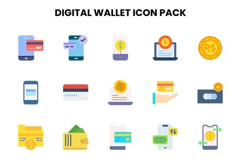 Digital Wallet Flat Vector Icons Pack Ilustración de archivo
