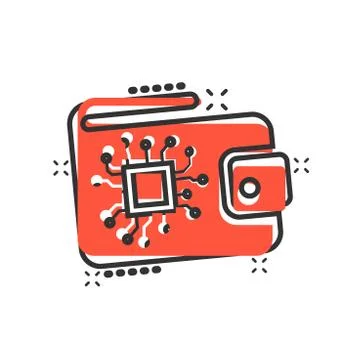 Digital wallet icon in comic style. Crypto bag vector cartoon illustration pi Illustrazione stock
