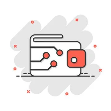 Digital wallet icon in comic style. Crypto bag vector cartoon illustration pi Stock Illustration