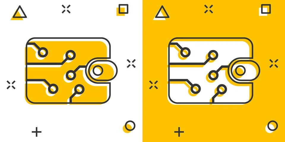 Digital wallet icon in comic style. Crypto bag vector cartoon illustration pi Illustrazione stock