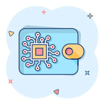 Digital wallet icon in comic style. Crypto bag vector cartoon illustration pi Illustrazione stock