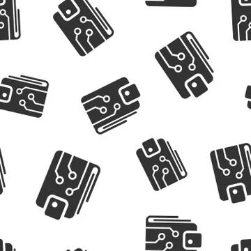 Digital wallet icon seamless pattern background. Crypto bag vector illustrati Stock Illustration
