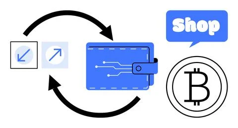 Digital Wallet Integration with Bitcoin for Online Shopping and Crypto Exchan Illustrazione stock
