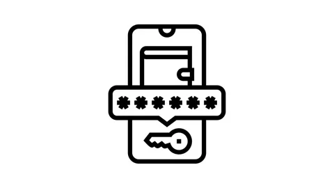 Digital wallet key decentralized application line icon animation Stock Footage 326125714