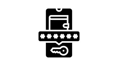Digital wallet key decentralized application glyph icon animation Stock Footage 326145512