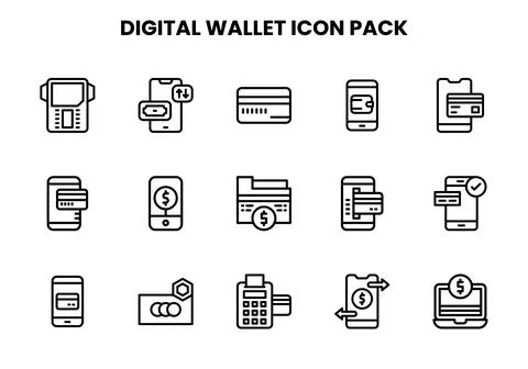 Digital Wallet Line Graphics Icons Pack Stock Illustration