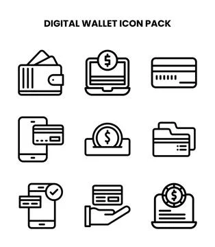 Digital Wallet Line Vector Icons Pack Stock Illustration