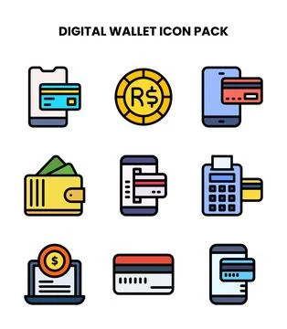 Digital Wallet Lineal Color Bundle Icons Pack Stock Illustration