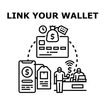 Digital wallet linking for various financial operations Stock Illustration