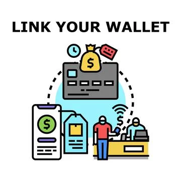 Digital wallet linking for various financial operations Stock Illustration