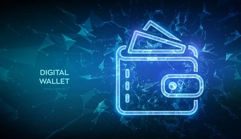 Digital wallet. Low poly abstract E-wallet icon. Online payment by digital .. Stock Illustration