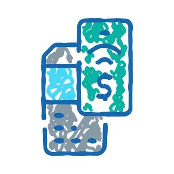 Digital wallet mobile payment transaction doodle icon Stock Illustration