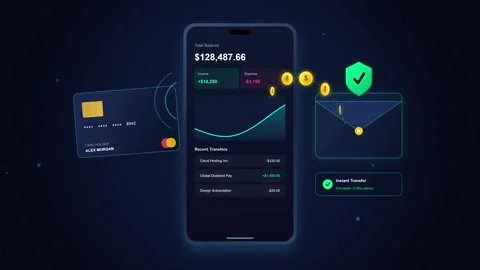 Digital wallet payment and instant money transfer on smartphone Video stock 343919469